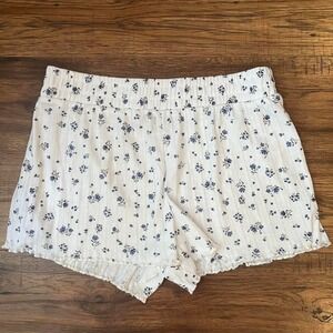 Womens Floral White Blue Coquette Bloomers Loungewear Shorts‎ Cottagecore Boho M
